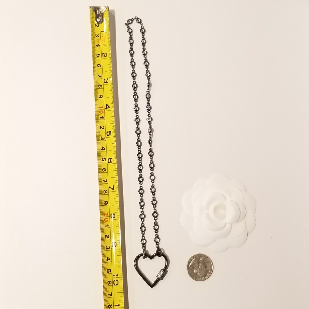 CZ Heart Carabiner Lock Pendant Charm Necklace NEW - Picture 6 of 7